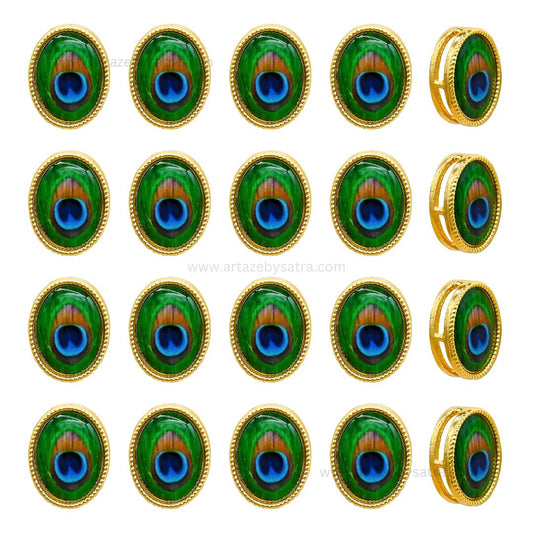 Oval Peacock Meenakari Kundan Beads | Size : 12mm | Qty : 12pcs | MK44