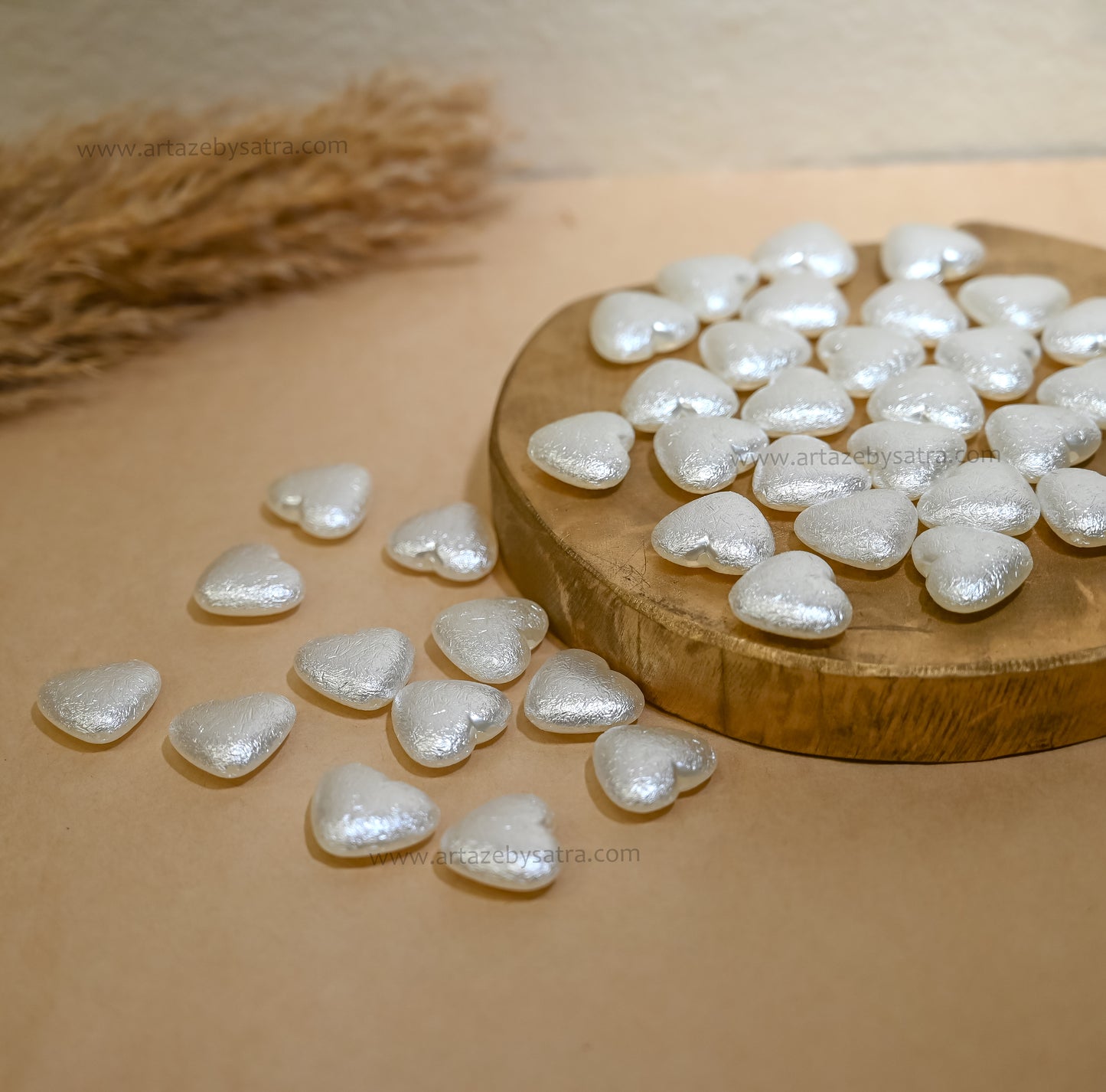 Crushed Heart Shape Pearl Finish Beads | Size : 20mm | PPB118