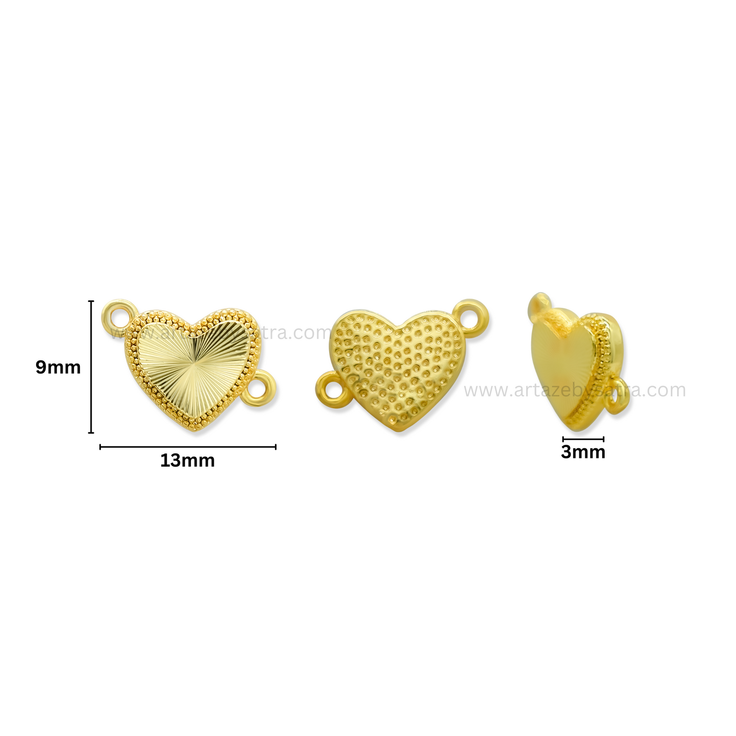 Brass Heart Charm Connector | High Quality | Size : 9mm | Qty : 6pcs
