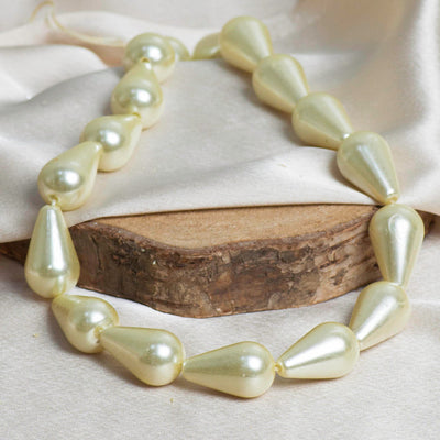 Drop Shape 2 Hole Pearl Beads | Size : H-20mm W-15mm-14ss | Qty : 1 Bunch (Approx 144pcs)