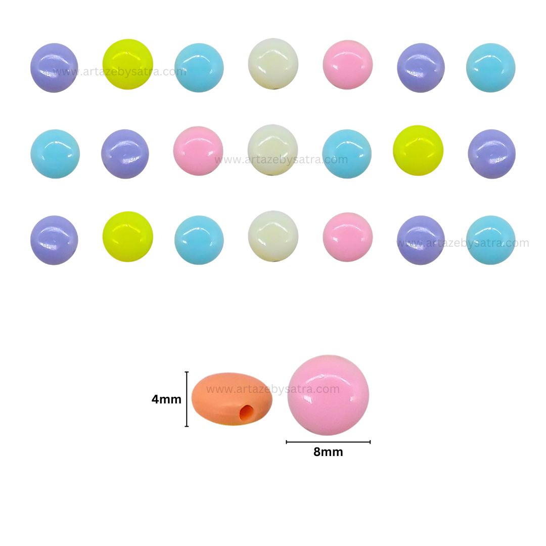 Assorted Flat Round Pastel Plastic Beads | Size : 8mm | PB143