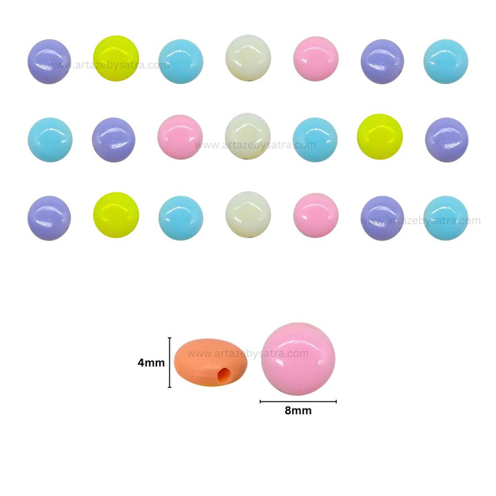 Assorted Flat Round Pastel Plastic Beads | Size : 8mm | PB143