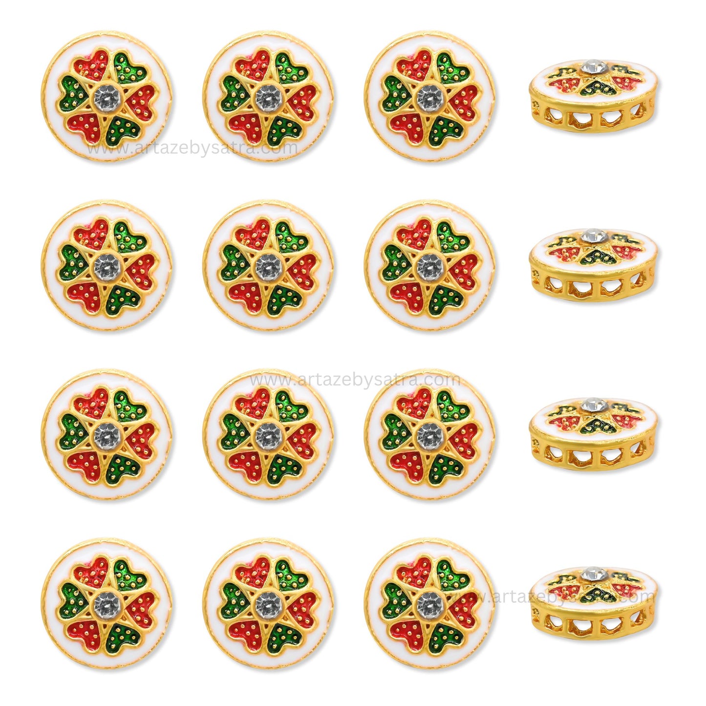 Round Floral Meenakari Kundan Beads | Size : 15mm | Qty : 12pcs | MK10