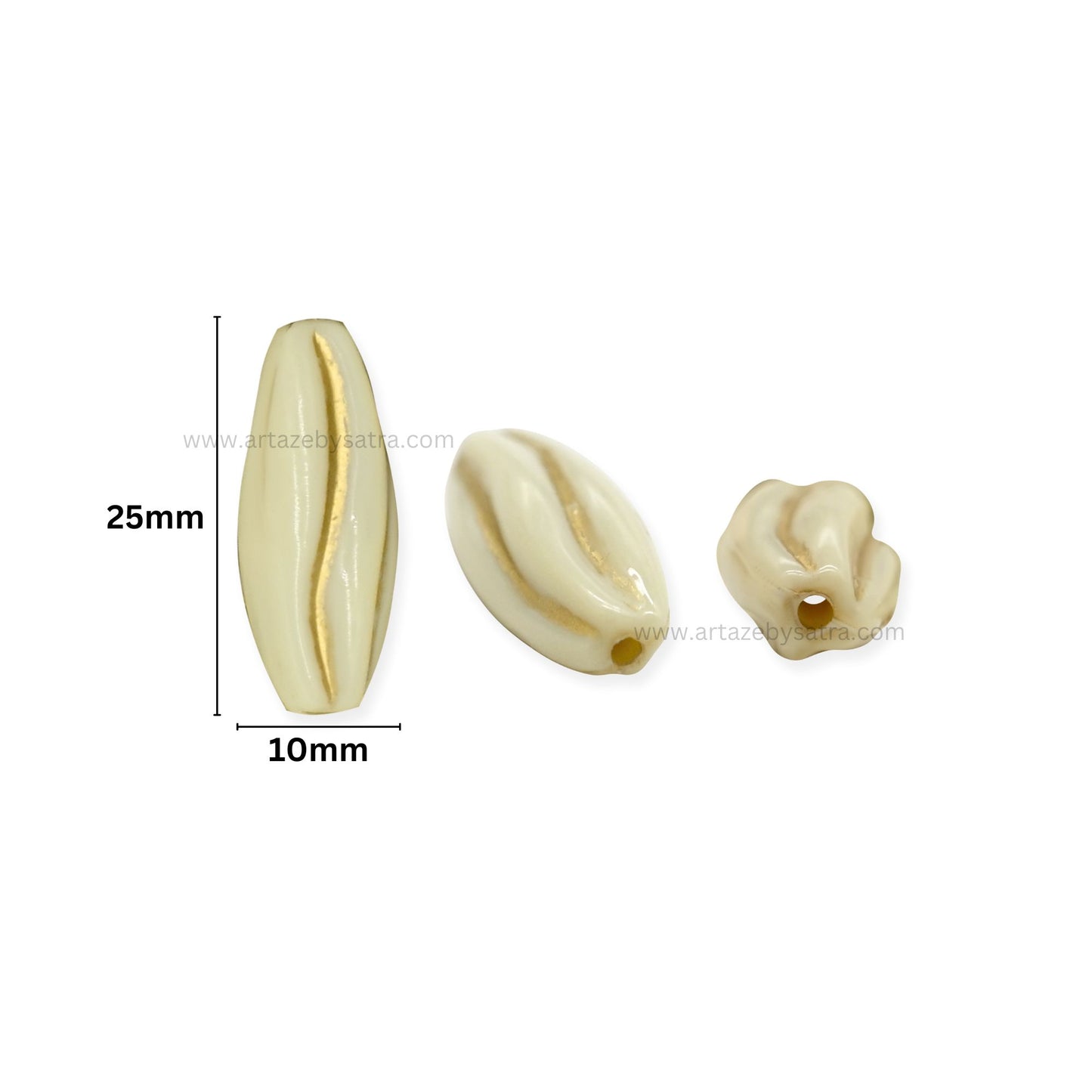 Rice Shape Gold Striped Spacer Beads | Size : 25mm | PB120