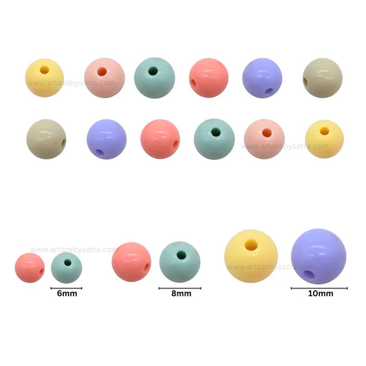Assorted Round Pastel Plastic Beads | Size : 6mm, 8mm, 10mm | PB127