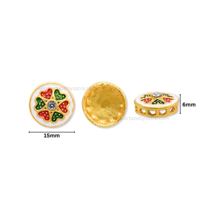 Round Floral Meenakari Kundan Beads | Size : 15mm | Qty : 12pcs
