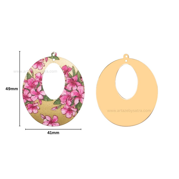 1 Loop Oval Floral Shiny Finish Metal Art | Size : 45mm | Qty : 10pcs | MA360