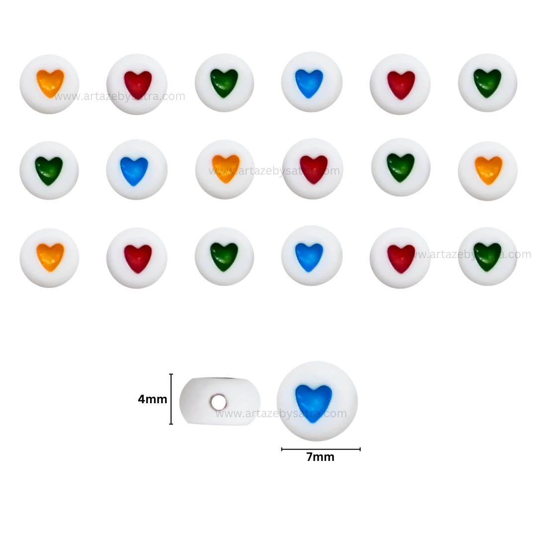 Assorted Round Heart Pastel Plastic Beads | Size : 7mm | PB145