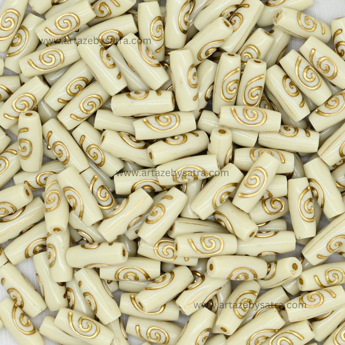 Tube Barrel Gold Spiral Pattern Beads | Size : 17mm | PB112