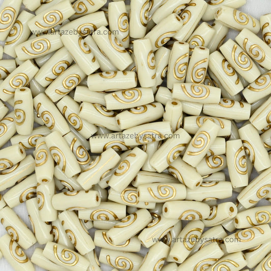 Tube Barrel Gold Spiral Pattern Beads | Size : 17mm | PB112