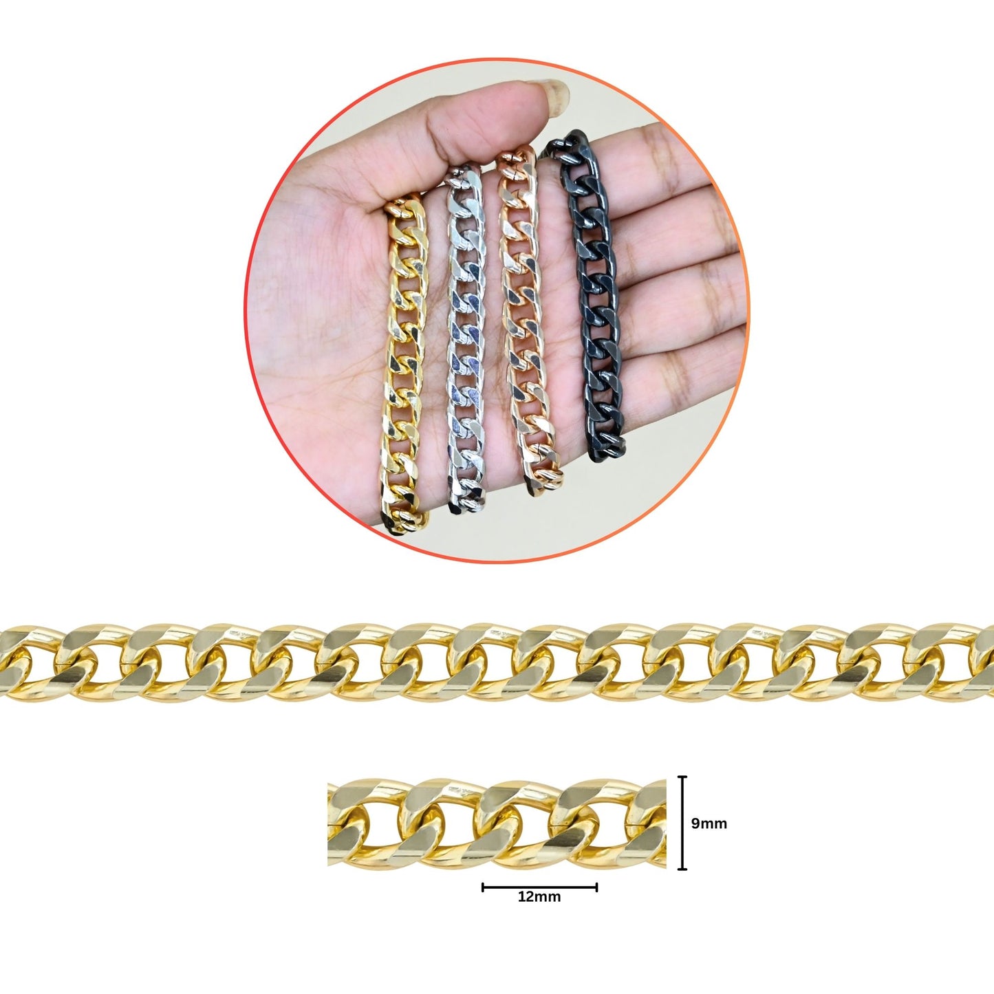 Aluminium Chain | Size : W-9mm H-12mm | Qty : 1mtr | JT-19-35-10