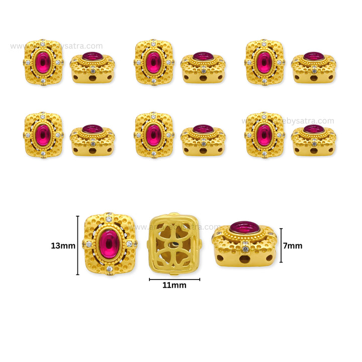 Brass Pink Stone Beads | High Quality | Size : 13mm | Qty : 4pcs