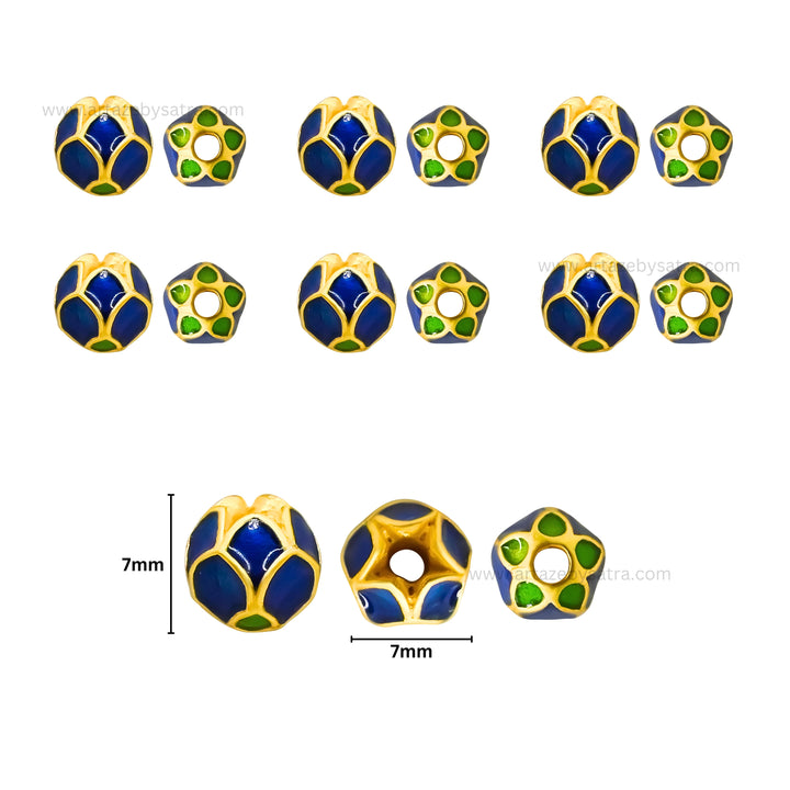 Brass Blue Enamel Beads | High Quality | Size : 7mm | Qty : 4pcs