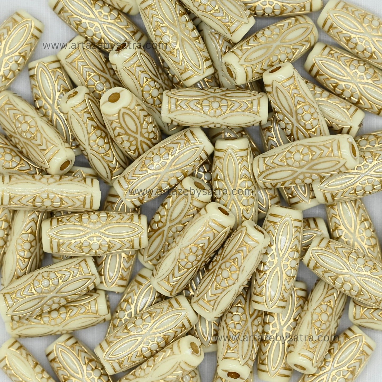 Tube Barrel Gold Spiral Pattern Beads | Size : 25mm | PB110