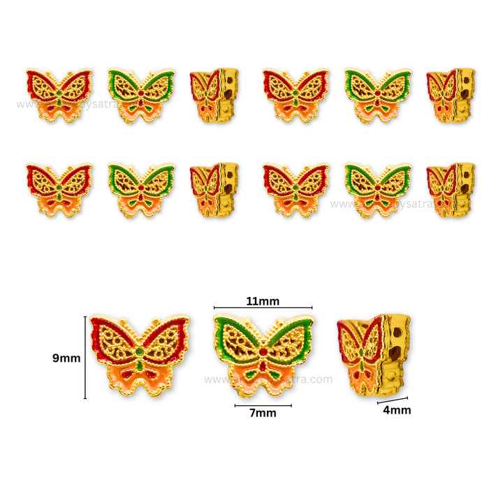 Brass Butterfly Enamel Charms Beads | High Quality | Size : 9mm | Qty : 4pcs