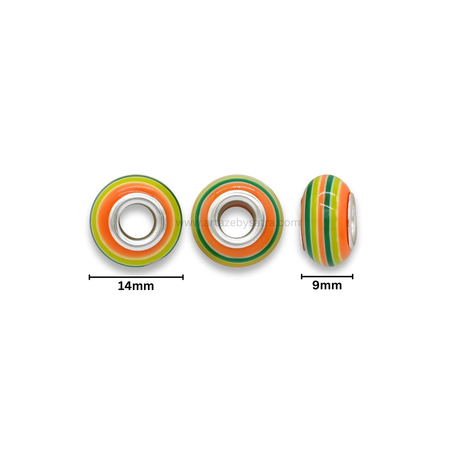 Vibrant Rainbow Striped Resin Beads | Size : 14mm | Qty : 12pcs | PB262