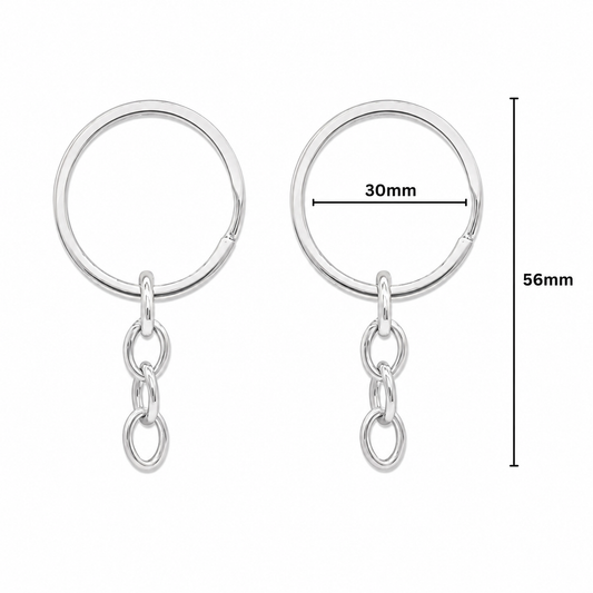 Nickel Keychain Ring Set with Chains | Size : 30mm | Qty : 144pcs-1gross | BF99
