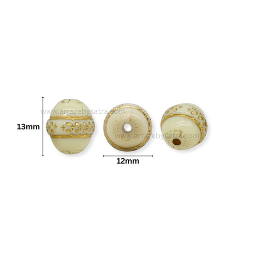 Oval Cream Enamel Filigree Beads | Size : 12mm | PB97
