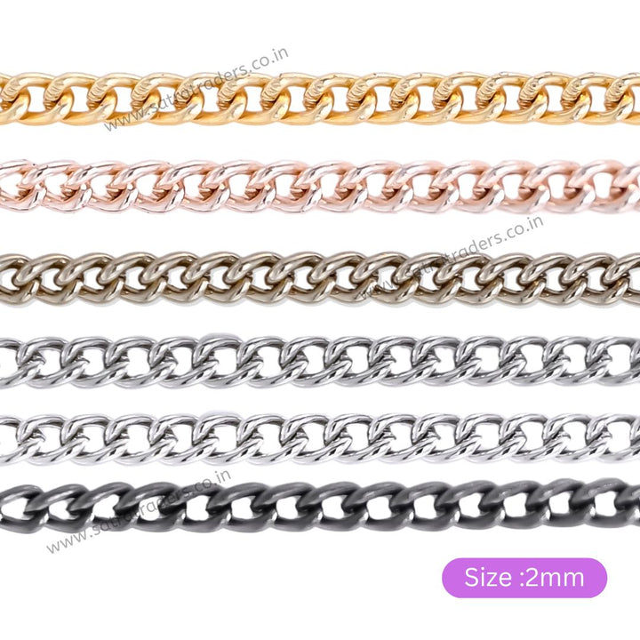 Iron Twisted Link Curb Chain | Size:H-2mm W-3mm | 100grm | IC02