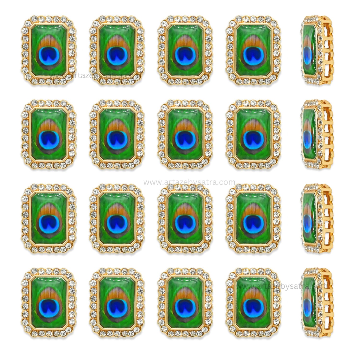 Rectangle Peacock Meenakari Kundan Beads | Size : 22mm | Qty : 6pcs | MK 18