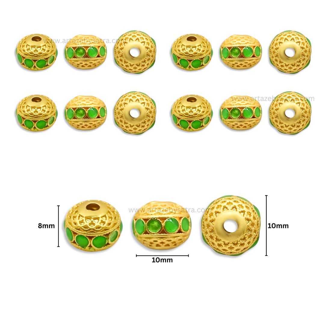 Brass Green Enamel Charms | High Quality | Size : 10mm | Qty : 4pcs