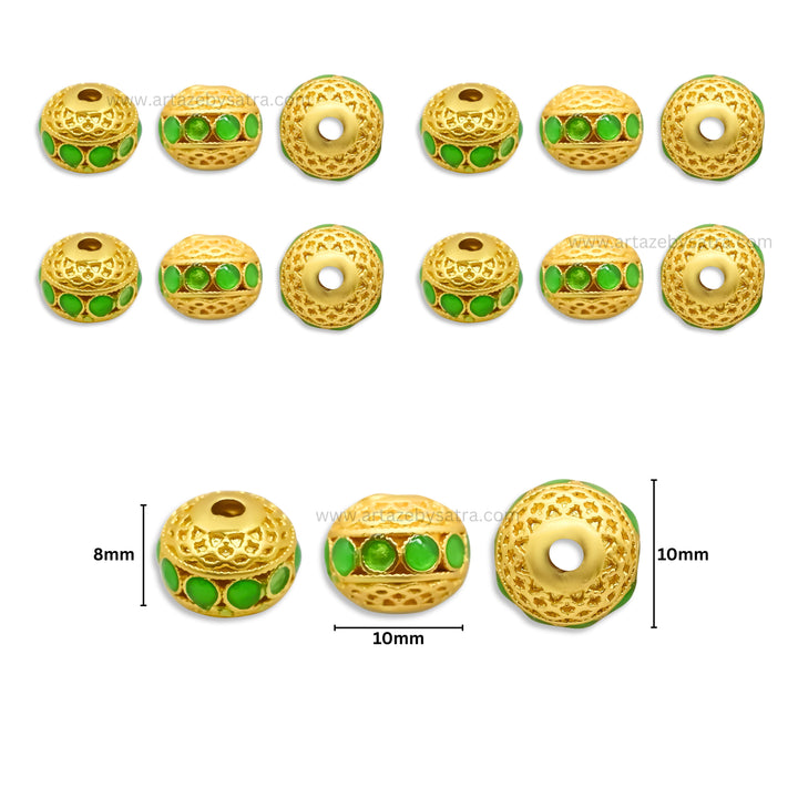 Brass Green Enamel Charms | High Quality | Size : 10mm | Qty : 4pcs