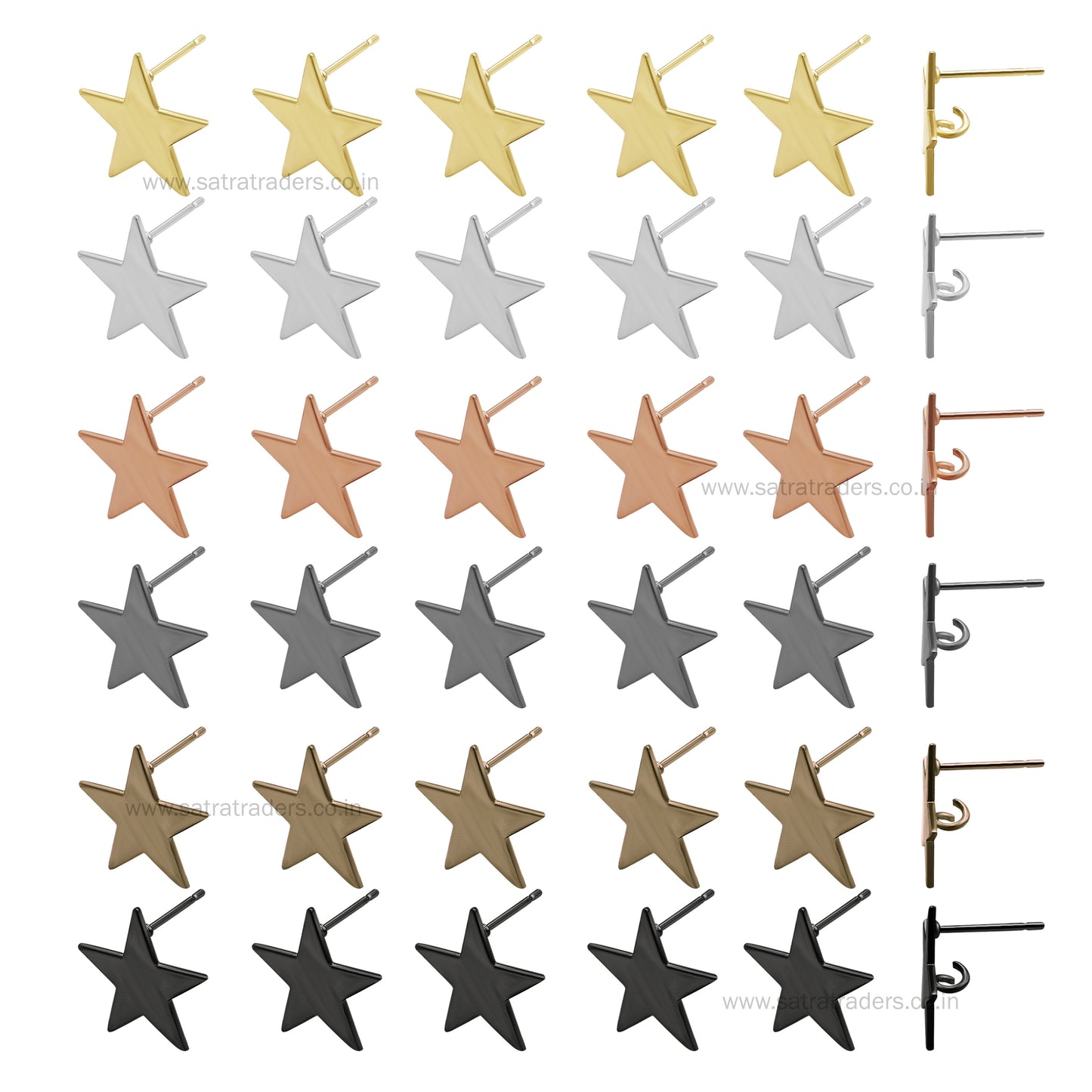 Star Shape Metal Base Earring Stud | Size : 17mm | Qty : 6pcs-3 pair | EF81
