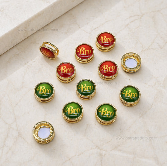 Gold Plated “Bro” Round Slider Charms | Size : 12mm | Qty : 12pcs | MKB114