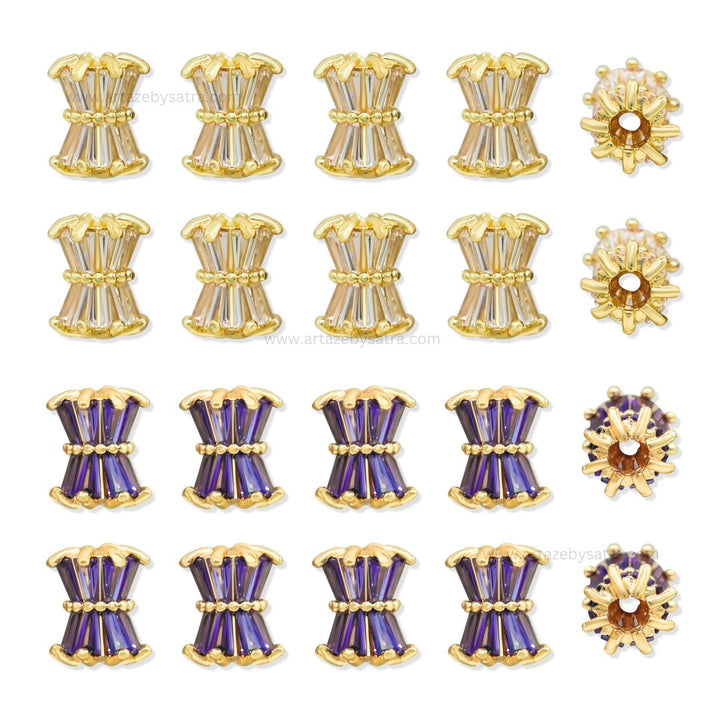Elegant Gold Spacer Beads with Baguette Crystals | Size : 9mm | Qty : 1pc