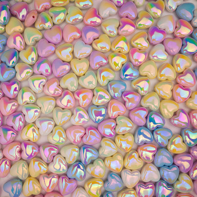 Assorted Shiny Heart Plastic Beads | Size: 18mm | Qty: 10Pcs (High Quality)