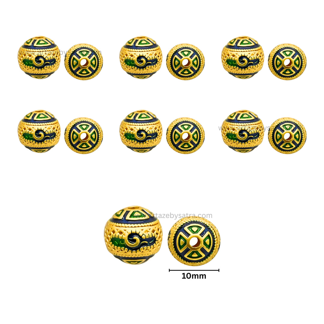 Brass Enamel Beads | High Quality | Size : 10mm | Qty : 4pcs