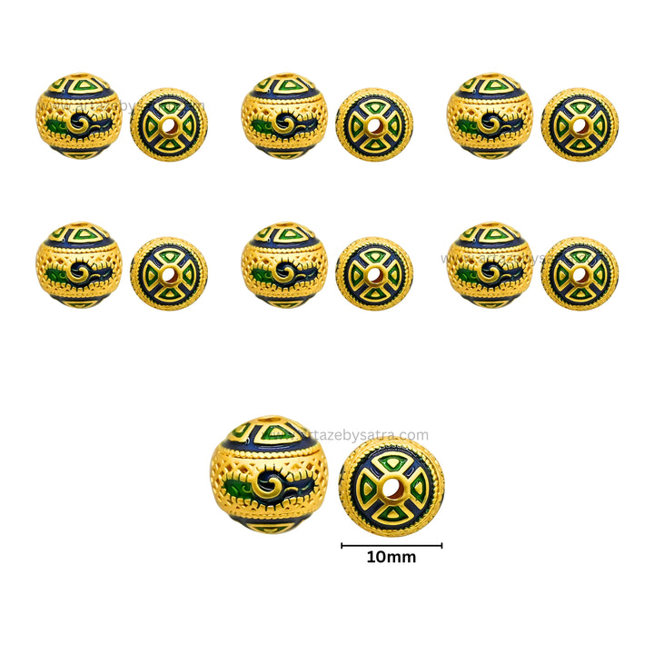 Brass Enamel Beads | High Quality | Size : 10mm | Qty : 4pcs