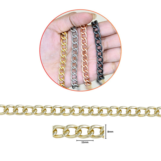 Aluminium Chain | Size : W-8mm H-11mm | Qty : 1mtr | JT-12-55-1