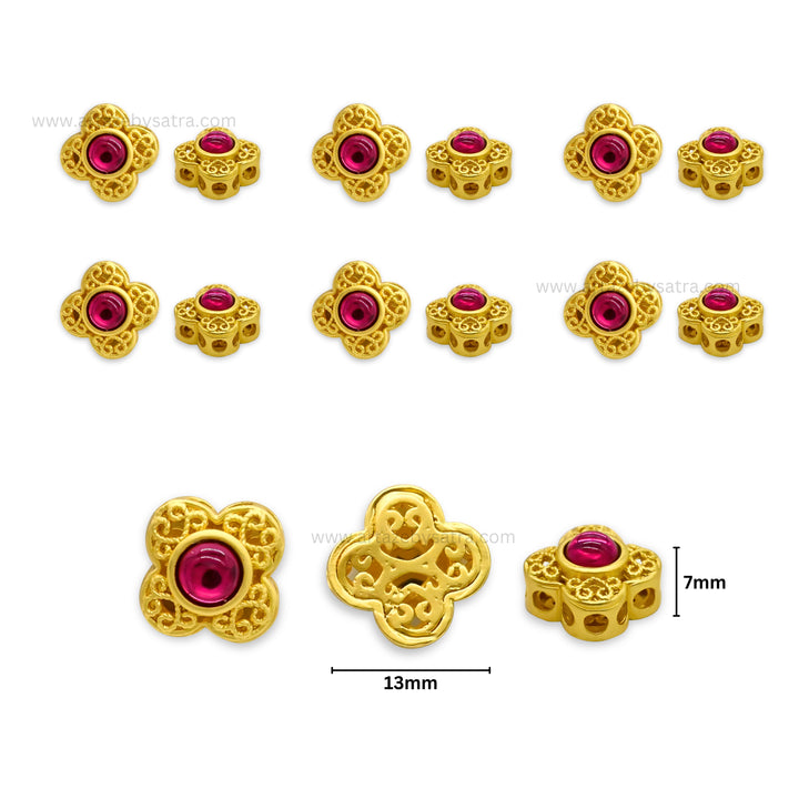 Brass Enamel Pink Stone Beads | High Quality | Size : 13mm | Qty : 4pcs
