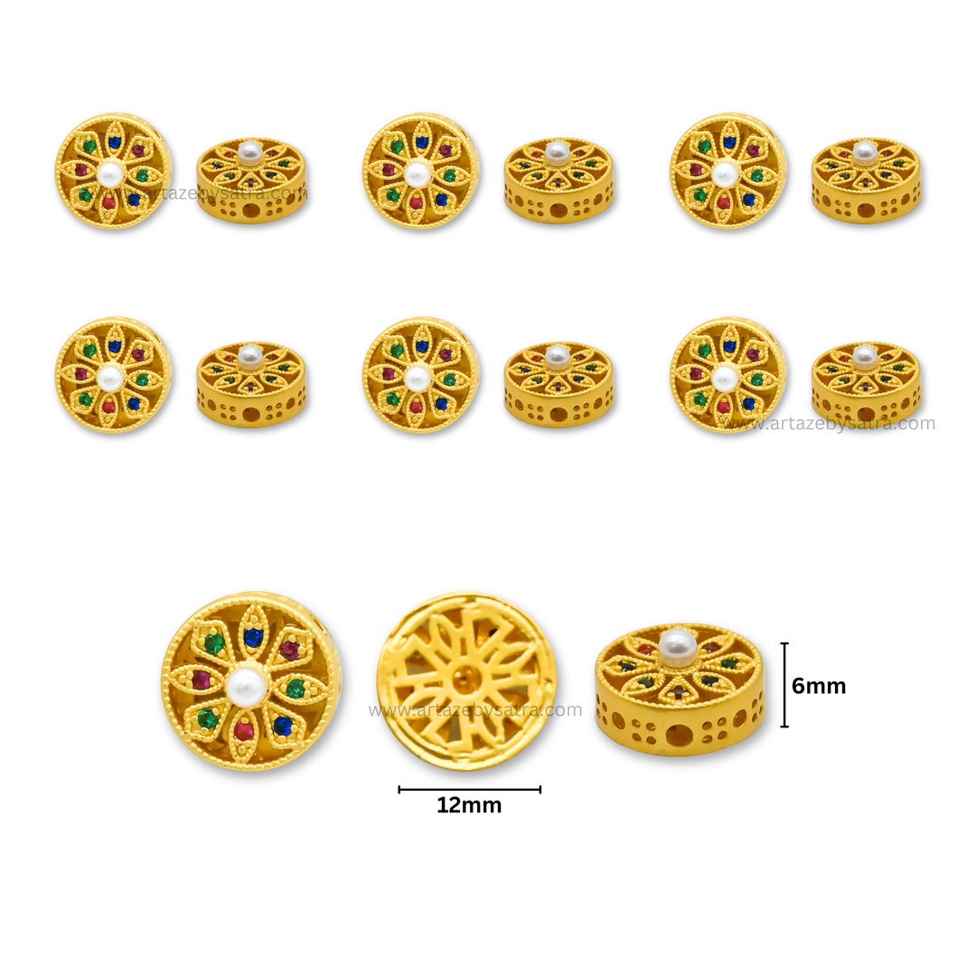 Brass Enamel Multicolor Stone Beads | High Quality | Size : 12mm | Qty : 4pcs
