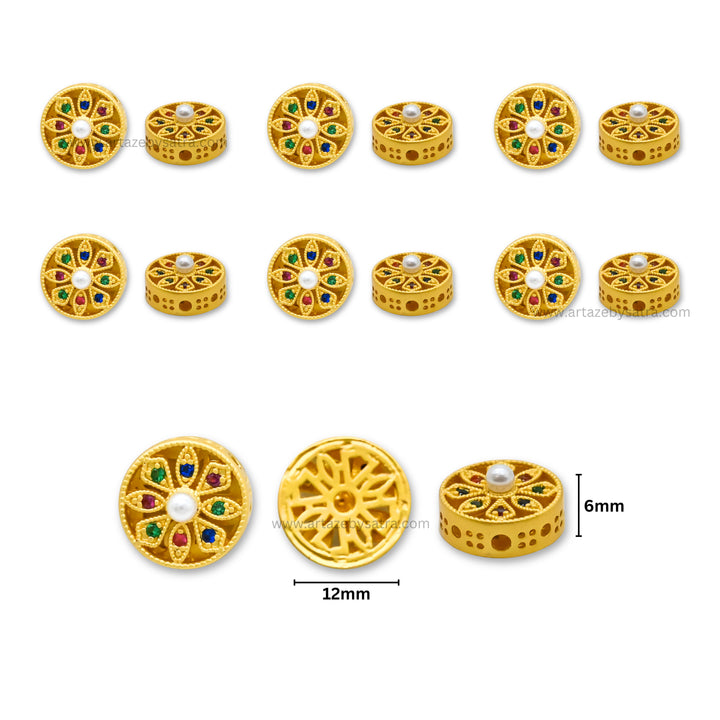 Brass Enamel Multicolor Stone Beads | High Quality | Size : 12mm | Qty : 4pcs