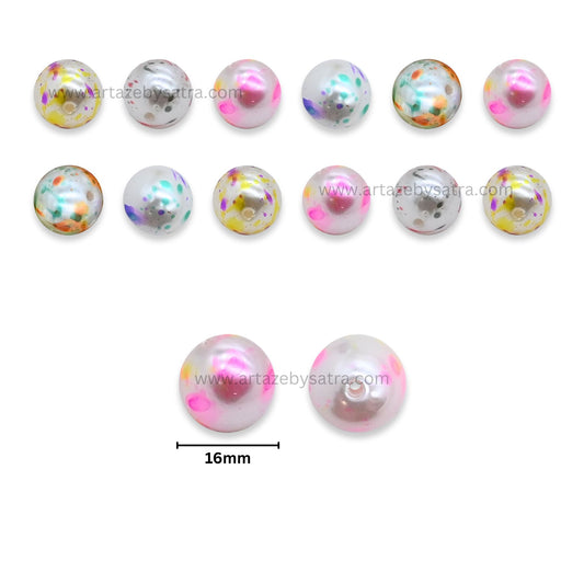 Assorted Tie-Dye Splatter Painted Pearl Beads | Size : 14mm | Qty : 10ps | PB211