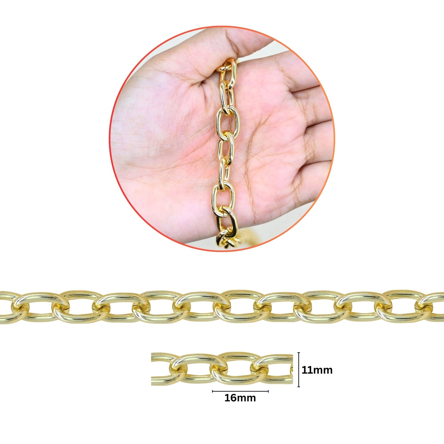 Aluminium Chain | Size : W-11mm H-16mm | Qty : 1mtr | JT-19-35-7
