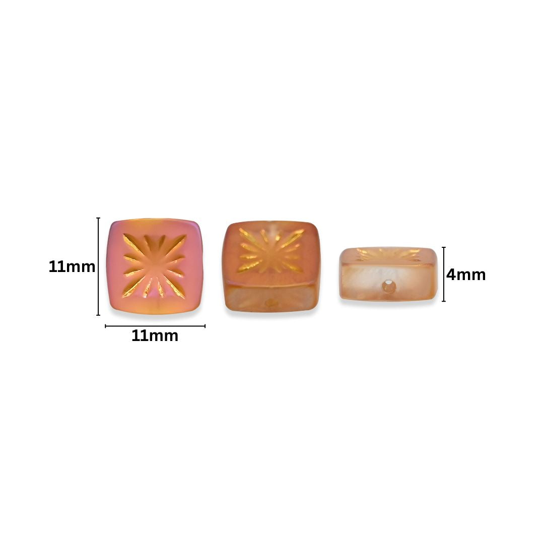Designer Square Stone Glass Beads | Size : 11mm | Qty : 1per line-60pcs approx