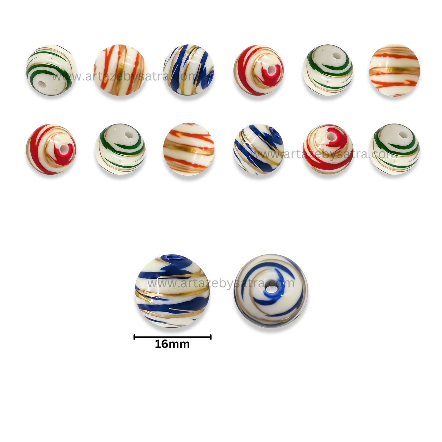 Assorted Swirl Striped Round Exclusive Acrylic Beads | Size : 14mm | Qty : 10ps | PB212