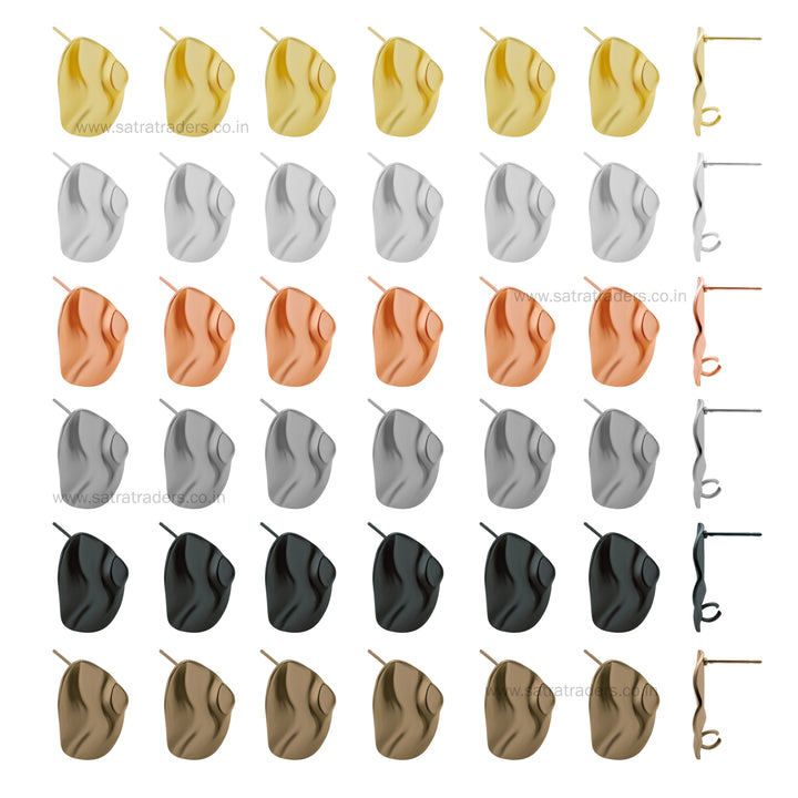 Oval Shape Metal Base Earring Stud | Size : 18mm | 6pcs (3 Pair) | EF58