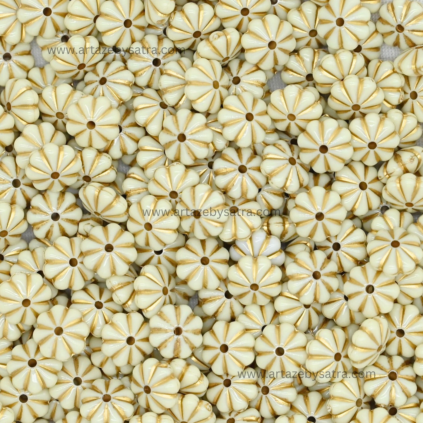 Flower-Shaped Ivory Gold Beads | Size : 10mm | PB99