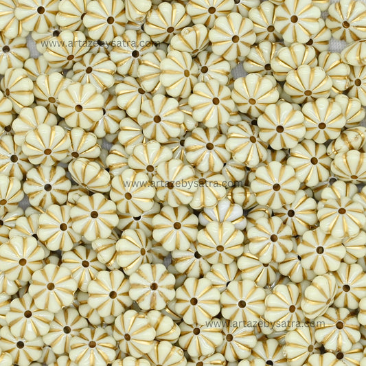 Flower-Shaped Ivory Gold Beads | Size : 10mm | PB99