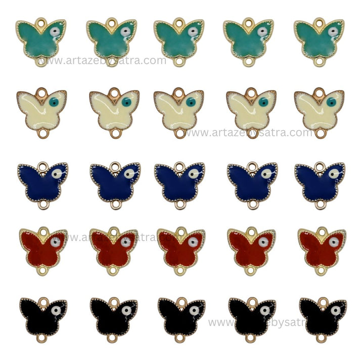 Evil Eye Butterfly Enamel Charms | Size : 17mm Ring : 17mm | 6pcs