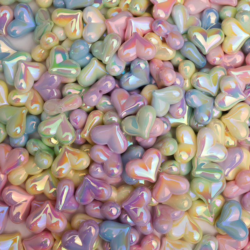 Assorted Shiny Curved Heart Plastic Beads | Size: 18mm | Qty: 10Pcs (High Quality)