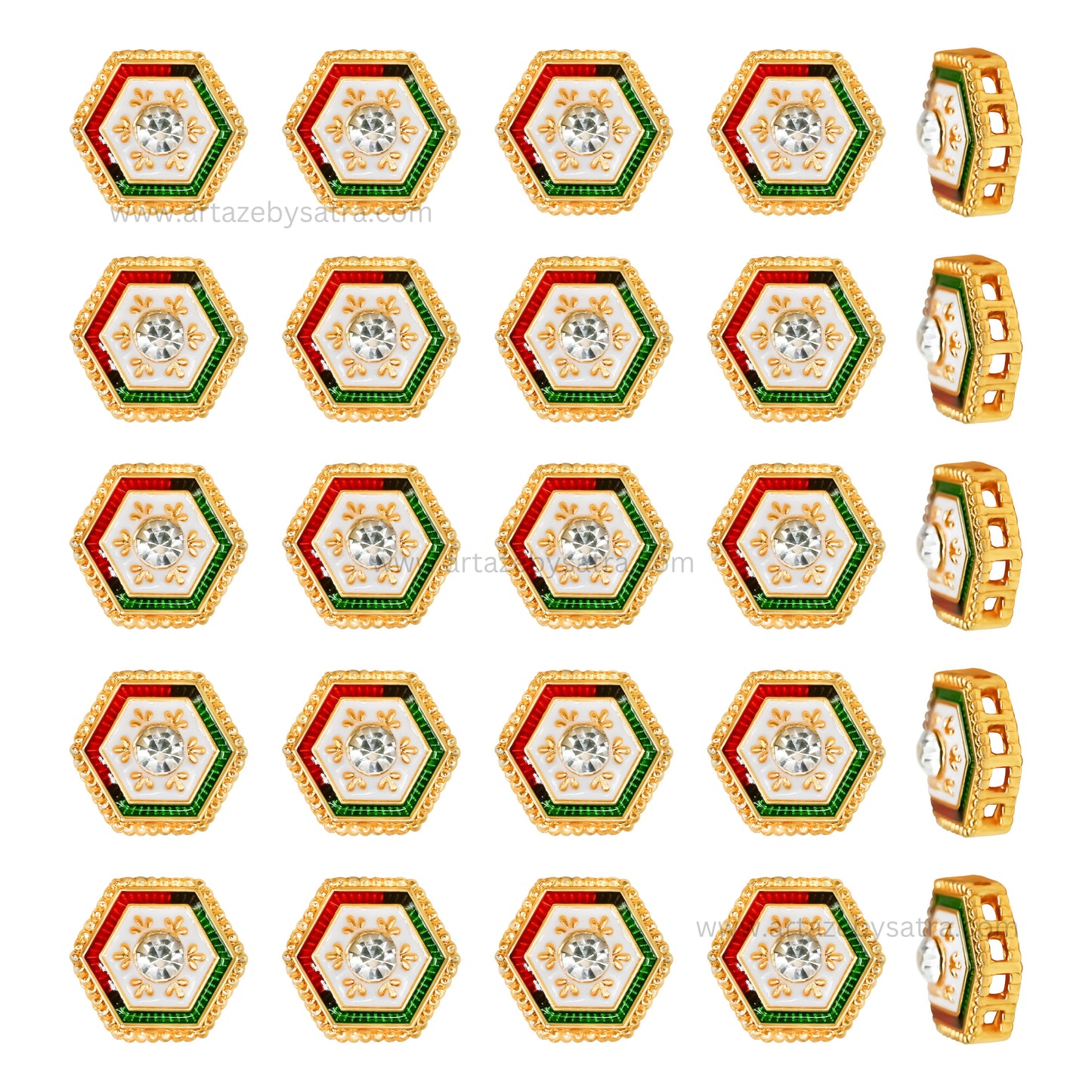Hexagon Meenakari Kundan Beads | Size : 13mm | Qty : 12pcs | MK47