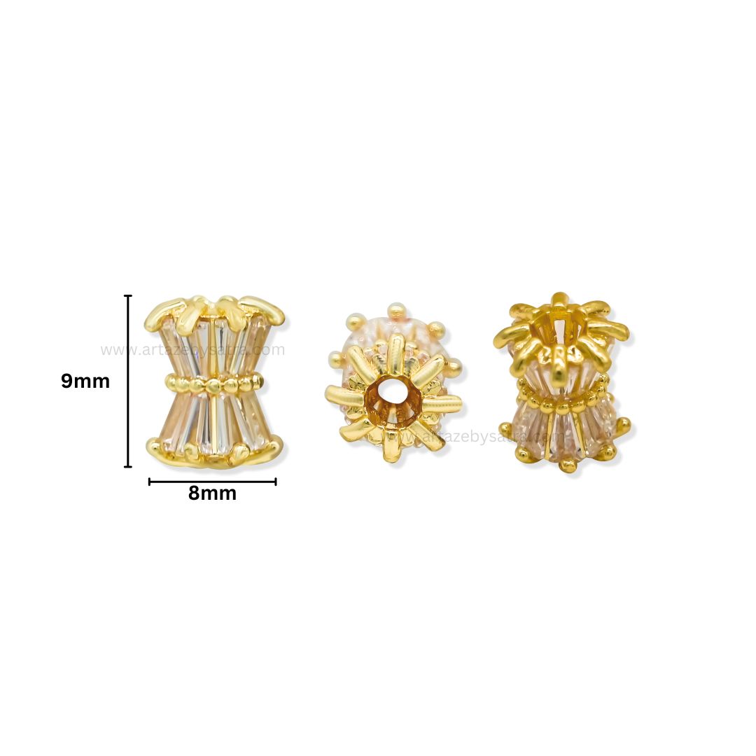 Elegant Gold Spacer Beads with Baguette Crystals | Size : 9mm | Qty : 1pc