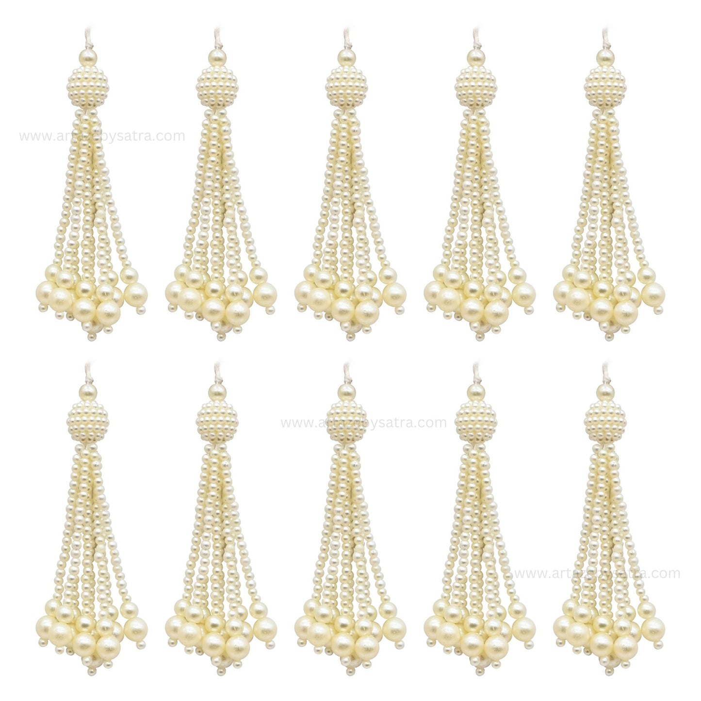 Cream Pearl Beaded Tassels | Size : 3.5inch | Qty : 5pcs | T20