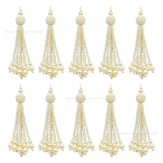 Cream Pearl Beaded Tassels | Size : 3.5inch | Qty : 5pcs | T20