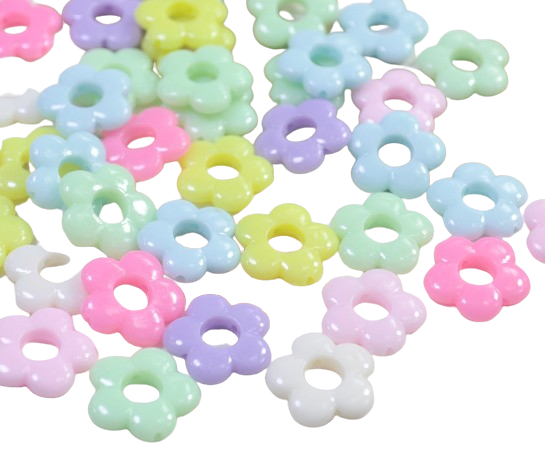 Assorted Flat Flower Pastel Plastic Beads | Size: 18mm